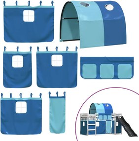 vidaXL Κουκέτα με Τσουλήθρα και Κουρτίνες Μπλε 90x190 εκ.