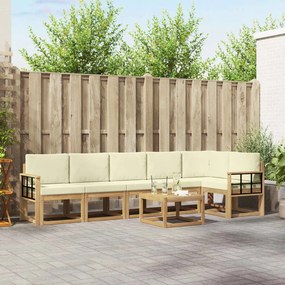 vidaXL Σειρά Καναπέ Εξωτερικού 7 pcs Λευκό και Κρεμ Πολυεστέρας