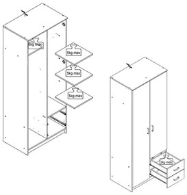Ντουλάπα Hana 2K3P2F Λευκό 80x52x205 εκ. 80x52x205 εκ.