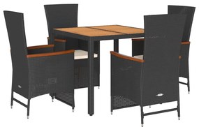 vidaXL Σετ Τραπεζαρίας Κήπου 5 Τεμαχίων Μαύρο Συνθ. Ρατάν με Μαξιλάρια