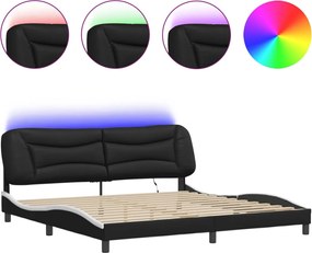 vidaXL Πλαίσιο κρεβατιού με LED χωρίς στρώμα Hvar Μαύρο/Λευκό 200x200εκ.