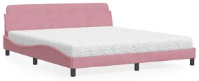 Κρεβάτι με Στρώμα Ροζ 180x200 εκ. Βελούδινο