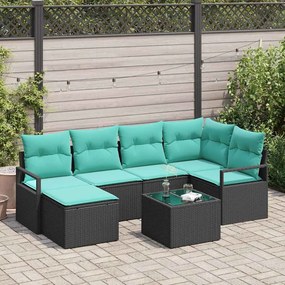 vidaXL Σετ Καναπέ με μαξιλάρι 7 pcs Μαύρο συνθετικό ρατάν