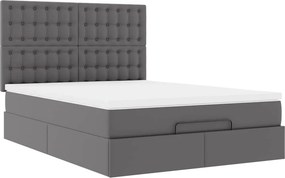 VidaXL Οθωμανικό κρεβάτι με στρώμα & LEDs Γκρί Συνθετικό δέρμα