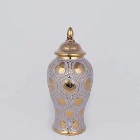 ΒΑΖΟ ΜΕ ΚΑΠΑΚΙ ΚΕΡΑΜΙΚΟ ΓΚΡΙ - ΧΡΥΣΟ 17.7x17.7x40cm|752-20349