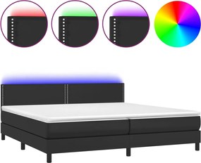 vidaXL Κρεβάτι Boxspring με Στρώμα &amp; LED Μαύρο 200x200 εκ. Συνθ. Δέρμα