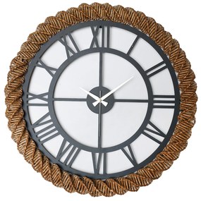 WALL CLOCK ROUND  DARK GREY METAL-KNITTED STRAW IN NATURAL Φ60 cm.