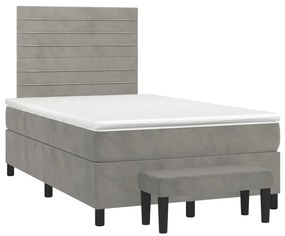 vidaXL Κρεβάτι Boxspring με Στρώμα Ανοιχτό Γκρι 120x190 εκ. Βελούδινο