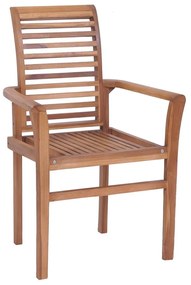Καρέκλες Τραπεζαρίας 4 τεμ. Ξύλο Teak με Κόκκινα Καρό Μαξιλάρια - Καφέ