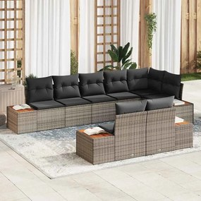 vidaXL Σετ Καναπέ Κήπου με μαξιλάρι 8 pcs Γκρι Πολυ ράταν