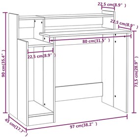 Γραφείο με LED Γκρι Sonoma 97x45x90 εκ. Επεξεργ. Ξύλο - Γκρι