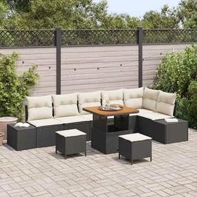 vidaXL Σετ Καναπέ Κήπου με μαξιλάρι 9 pcs Μαύρο Πολυ ράταν