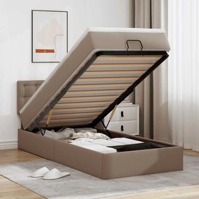 VidaXL Οθωμανικό κρεβάτι με στρώματα & LEDs Cappuccino Faux Leather