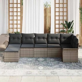 vidaXL Σετ Καναπέ Κήπου με μαξιλάρι 7 pcs Γκρι Πολυ ράταν