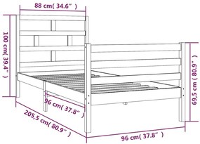 Πλαίσιο Κρεβατιού Καφέ Μελί 90 x 200 εκ. από Μασίφ Ξύλο Πεύκου - Καφέ