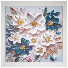 Πίνακας Καμβάς Λουλούδια Ροζ-σιέλ 80x80x2.5cm 755-12122 Estheti-755-12122-Ροζ 755-12122