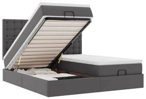 vidaXL Οθωμανικό κρεβάτι με στρώματα &amp; LEDs Γκρι Faux Leather