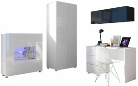 Σετ επίπλων Providence B156, 200x52cm, 143 kg, Γυαλιστερό μαύρο, Γυαλιστερό λευκό, Επεξεργασμένο γυαλί, Πλαστικοποιημένη μοριοσανίδα, Στυλ: Μοντέρνο
