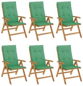 Καρέκλες Κήπου Ανακλινόμενες 6 τεμ. Μασίφ Ξύλο Teak &amp; Μαξιλάρια - Καφέ