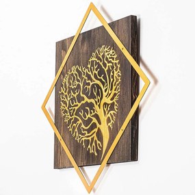 Διακοσμητικό Τοίχου Tree 899SKL2254 54x54cm Walnut-Gold Wallity Metal,Wood
