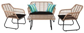 SALSA Set Σαλόνι Κήπου Μέταλλο Μαύρο, Wicker Φυσικό: Τραπέζι Καναπέ 2Θέσιο 2 Πολυθρόνες 94x56x44-120x70x86-67x71x83cm Ε249,1