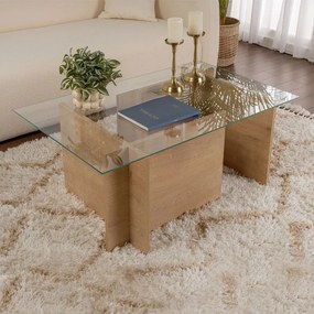 Megapap Τραπεζάκι Σαλονιού Vetrino Γυάλινο Honey Oak 105x65x40εκ.