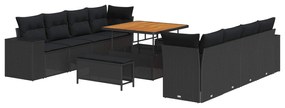 Σετ Καναπέ Κήπου με μαξιλάρι 11 pcs Μαύρο συνθετικό ρατάν