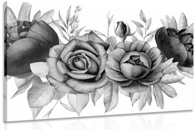 Φωτογραφίστε τον γοητευτικό συνδυασμό λουλουδιών και φύλλων σε μαύρο και άσπρο - 120x80