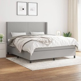 Κρεβάτι Boxspring με Στρώμα Ανοιχτό Γκρι 180x200 εκ. Υφασμάτινο