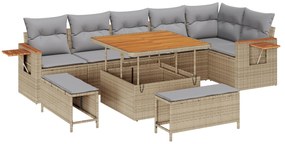 vidaXL 9 Τμήμα Σαλονιού Κήπου με Μαξιλάρια Μπεζ Poly Rattan Acacia