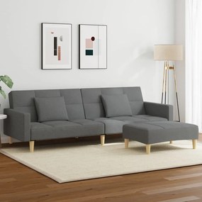 vidaXL Καναπές Κρεβάτι Διθέσιος με Υποπόδιο Σκούρο Γκρι Υφασμάτινος