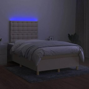 vidaXL Κρεβάτι Boxspring με Στρώμα &amp; LED Κρεμ 120x190 εκ. Υφασμάτινο