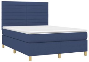 Κρεβάτι Boxspring με Στρώμα Μπλε 140x200 εκ. Υφασμάτινο - Μπλε