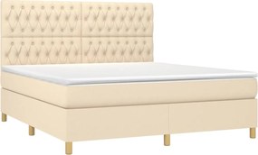 vidaXL Κρεβάτι Boxspring με Στρώμα &amp; LED Κρεμ 180x200 εκ. Υφασμάτινο