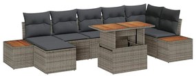 vidaXL Σέτ φαγητού για κήπο με μαξιλάρι 8 pcs Γκρι και Καφέ