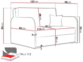 Καναπές κρεβάτι Columbus 124, Αριθμός θέσεων: 2, Αποθηκευτικός χώρος, 85x127x98cm, 56 kg, Πόδια: Μέταλλο, Έπιπλα ήδη συναρμολογημένα, Ξύλο: Πεύκο