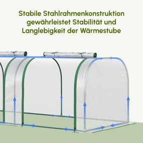 Θερμοκήπιο Outsunny με κάλυμμα, τρεις πόρτες που τυλίγονται, ατσάλινο πλαίσιο, διαφανές, 295 x 100 x 80 cm