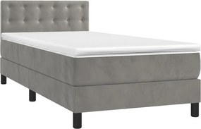 vidaXL Κρεβάτι Boxspring με Στρώμα Ανοιχτό Γκρι 90x200 εκ. Βελούδινο