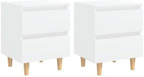 vidaXL Κομοδίνα 2 τεμ. Λευκά 40x35x50εκ. Πόδια από Μασίφ Ξύλο Πεύκου