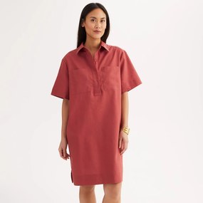 Ίσιo φόρεμα με κοντά μανίκια, από λινό και βαμβάκι