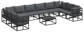 vidaXL Σετ Καναπέ Κήπου με μαξιλάρι 11 pcs Μαύρο Αλουμίνιο