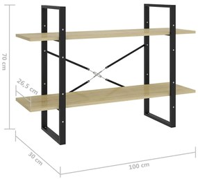 Βιβλιοθήκη με 2 Ράφια Sonoma Δρυς 100 x 30 x 70 εκ. Επεξ. Ξύλο - Καφέ