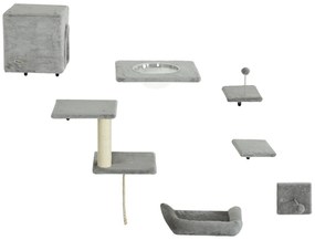 PawHut Σύστημα Κρεμαστής Τοιχοποιίας για Γάτες 7 τεμαχίων Σετ Κρεμαστής Τοιχοποιίας για Γάτες με Σπιτάκι Γάτας, Πλατφόρμα, Πλατφόρμα Γκρι