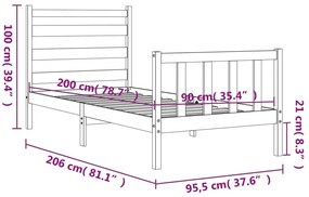 Σκελετός Κρεβατιού Χωρίς Στρώμα 90x200 εκ Μασίφ Ξύλο Πεύκου - Καφέ