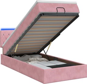 vidaXL Κρεβάτι Ottoman με Στρώμα και LED Ροζ 100 x 200 cm Βελούδο