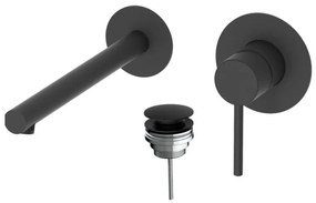 Eurorama Tonda Black Matt Μπαταρία Νιπτήρος Εντοιχισμού 2 Οπών+Βαλβίδα clic-clac 145904-400 R0338-400