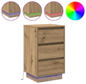 vidaXL κομοδίνο  με LED Ξύλο Artisan Oak 39x34.5x65 εκ. Επεξεργασμένο Ξύλο