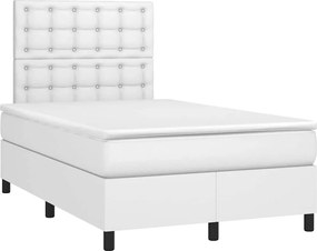 vidaXL Κρεβάτι Boxspring με Στρώμα &amp; LED Λευκό 120x190 εκ. Συνθ. Δέρμα