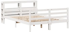 vidaXL Πλαίσιο Κρεβατιού με Κεφαλάρι Λευκό 135x190 εκ. Μασίφ Πεύκου