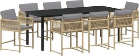 vidaXL Σέτ φαγητού για κήπο 9 pcs Μπεζ συνθετικό ρατάν